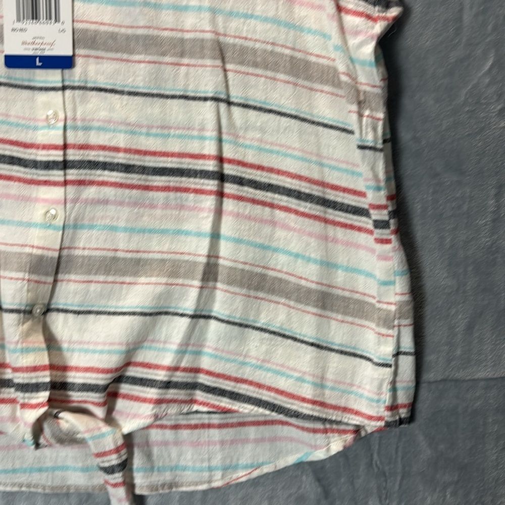 NWT New Weatherproof Linen Multicolor Striped Button Tie Front Size L - Picture 6 of 10